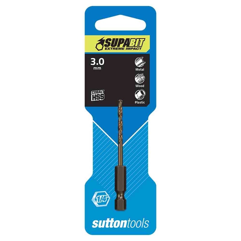 SUTTON 3.0MM 1/4-HX DRILL BIT HSS CO METAL SUPABIT D2130300
