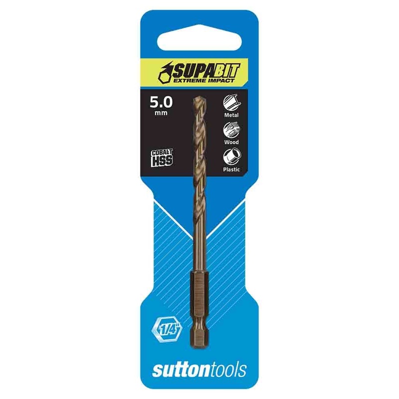SUTTON 5.0MM 1/4-HX DRILL BIT HSS CO METAL SUPABIT D2130500