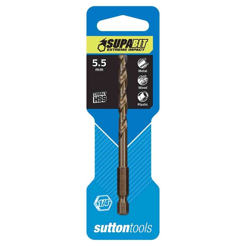 SUTTON 5.5MM 1/4-HX DRILL BIT HSS CO METAL SUPABIT D2130550