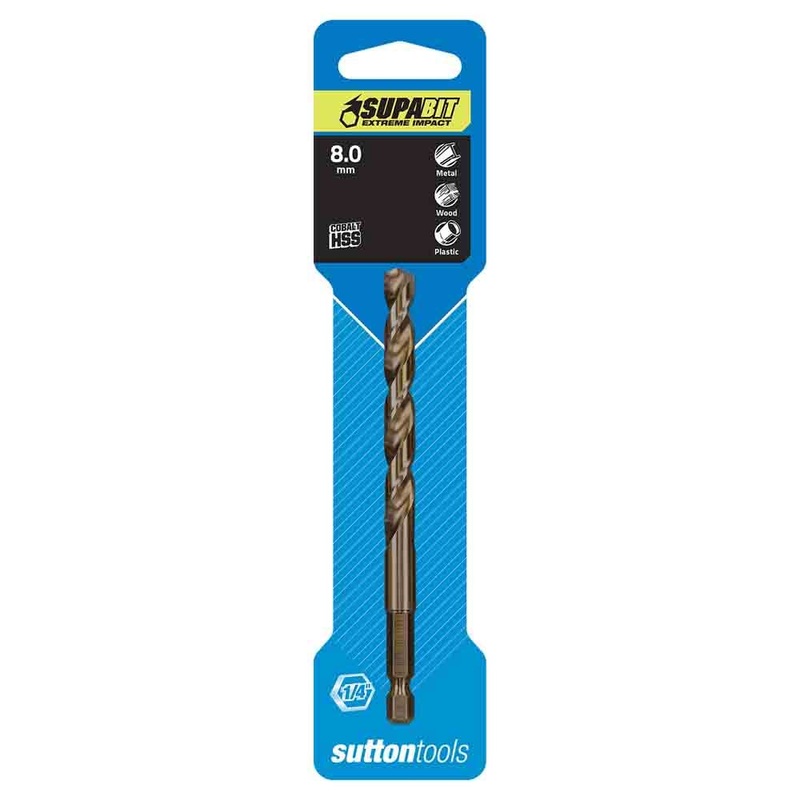 SUTTON 8.0MM 1/4-HX DRILL BIT HSS CO METAL SUPABIT D2130800