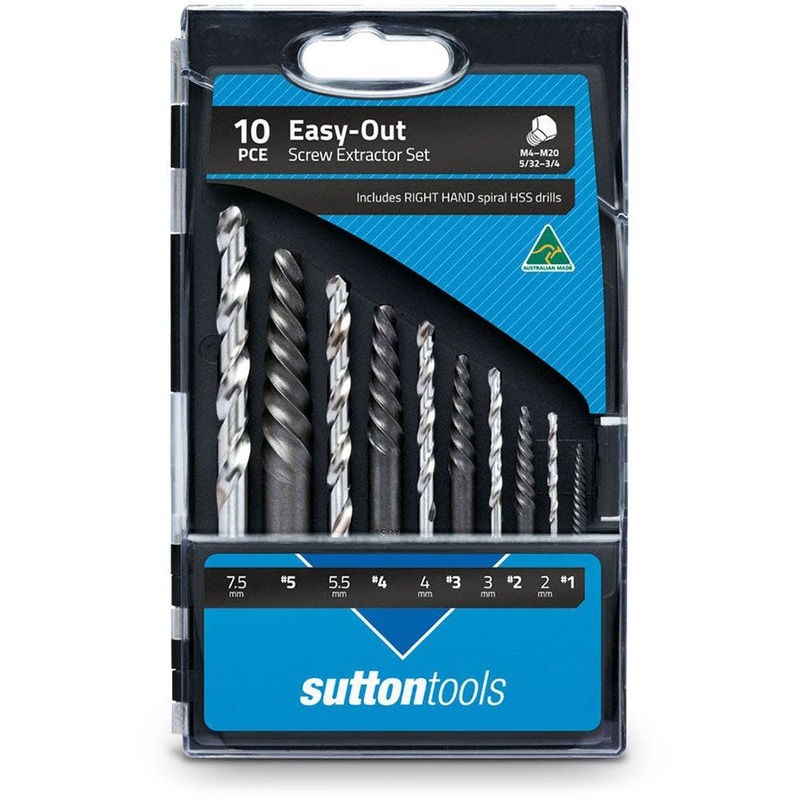 SUTTON NO.1-5 SCREW EXTRACTOR & HSS JOBBER DRILL SET – EASY-OUT – 10 PIECE