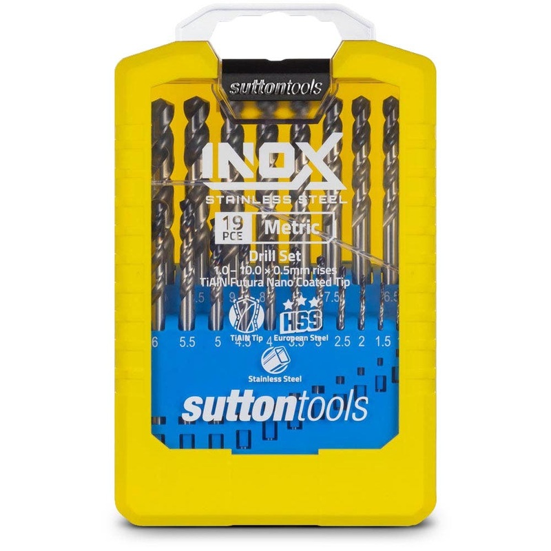 SUTTON 1-10MM METRIC HSS-TIALN JOBBER DRILL BIT SET FOR STAINLESS STEEL – INOX – 19 PIECE
