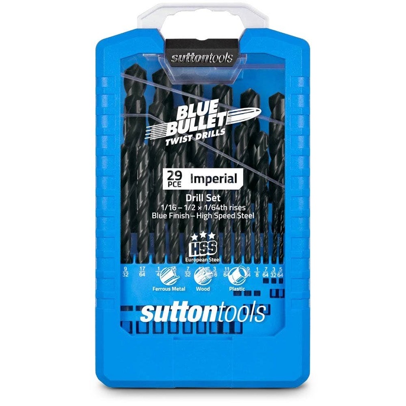 SUTTON 1/16-1/2INCH IMPERIAL HSS-BLUE JOBBER DRILL BIT SET – BLUE BULLET – 29 PIECE D102S3