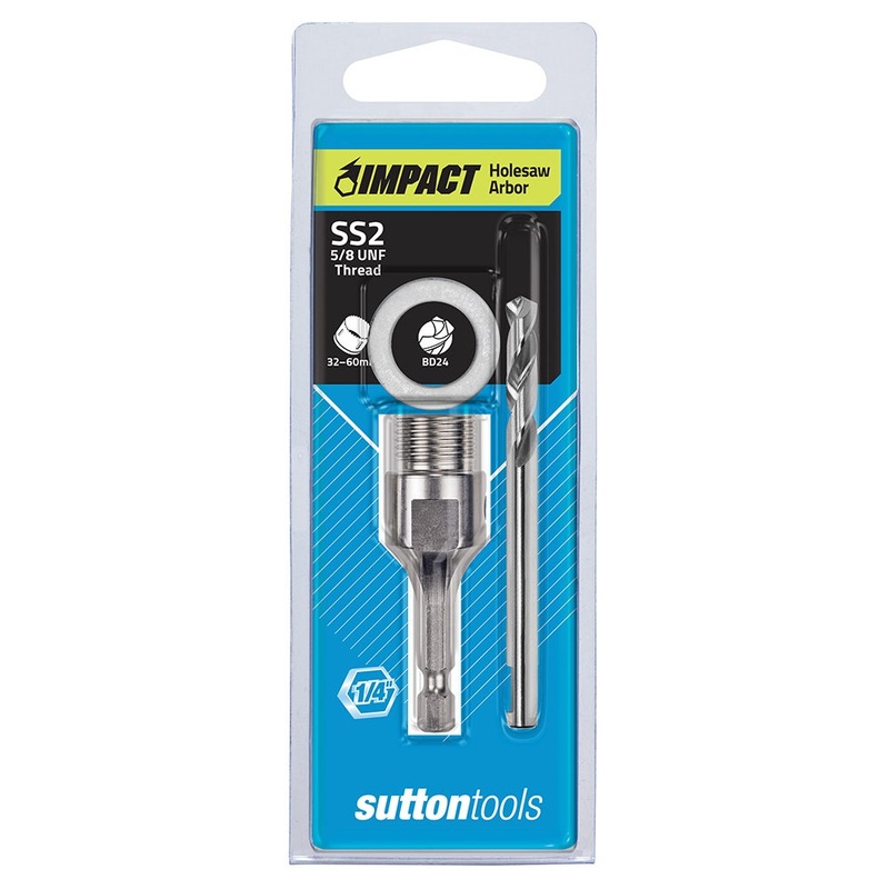 SUTTON 1/4-HEX SHANK HOLESAW ARBOR W. HSS PILOT BIT – SUITS 32-60MM HOLESAWS