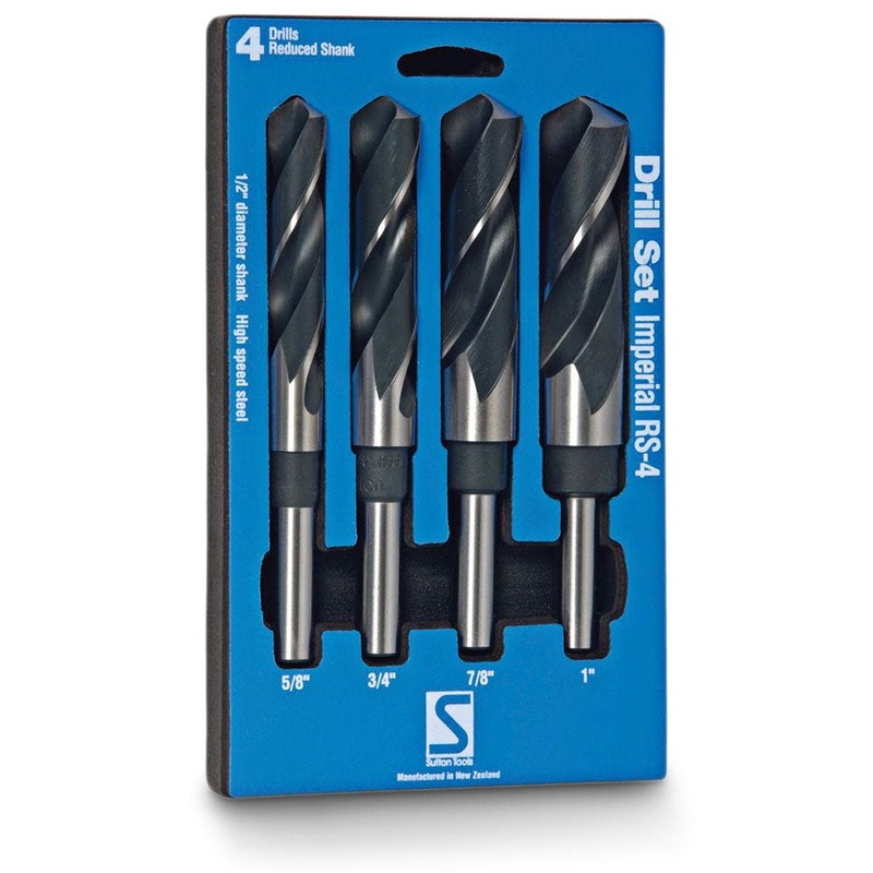 SUTTON 5/8-1INCH IMPERIAL HSS-BLUE REDUCED SHANK METAL DRILL BIT SET – 4 PIECE D188RS4