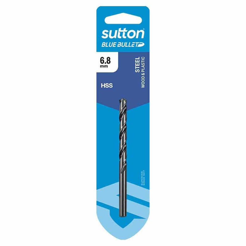 SUTTON 6.8 X 109MM HSS BLUE BULLET CARD JOBBER METAL DRILL BIT D102H0680