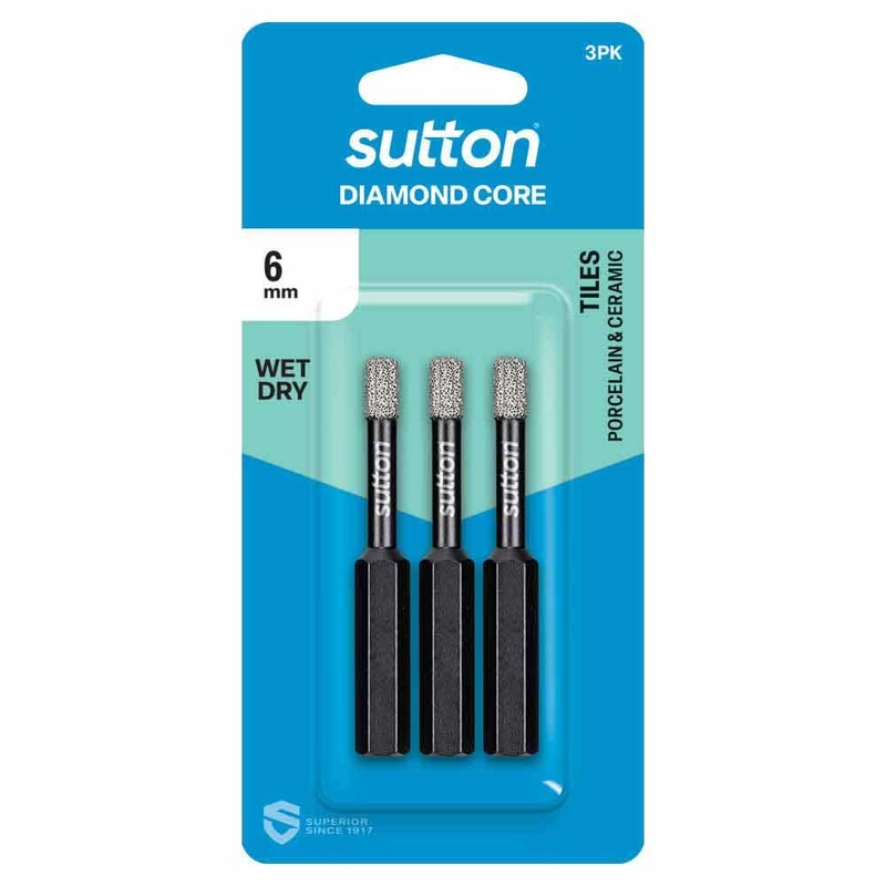 SUTTON 6MM WET/DRY DIAMOND GRIT HOLESAW BIT SET BLACK-CERAM 3 PIECE D618T0600