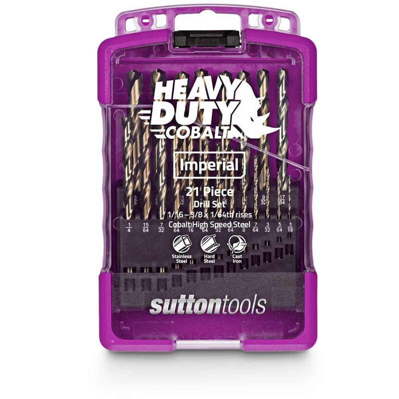 SUTTON 1/16-3/8INCH IMPERIAL HSS-COBALT JOBBER DRILL BIT SET – HD-COBALT – 21 PIECE