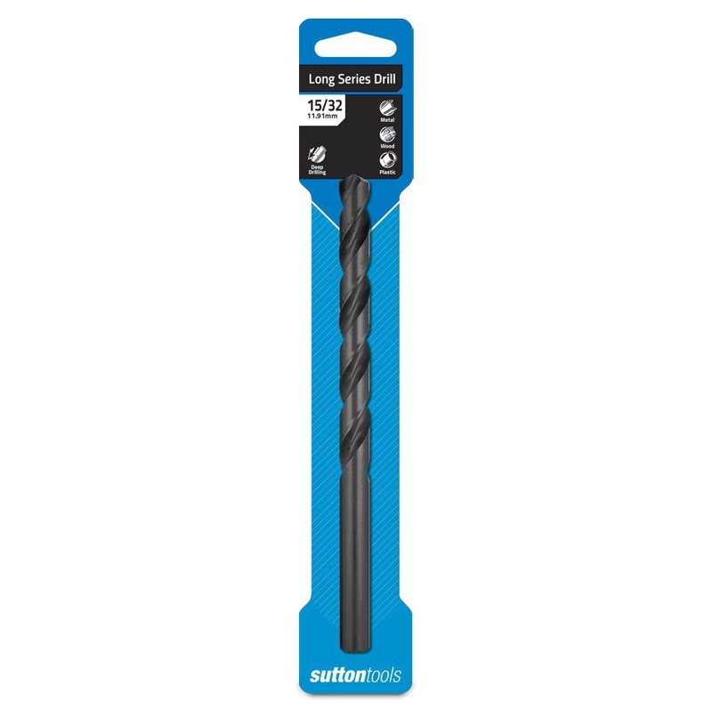 SUTTON 15/32INCH X 7.1/2INCH METAL DRILL BIT LONG SERIES HSS BLUE BULLET