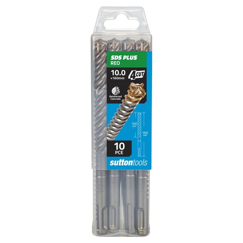 SUTTON 10X160MM 4-CUT SDS PLUS TCT MASONRY DRILL BIT – 10 PIECE D6821000