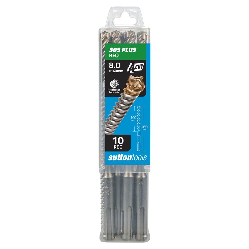 SUTTON 8.0X160MM 4-CUT SDS PLUS TCT MASONRY DRILL BIT – 10 PIECE D6820800